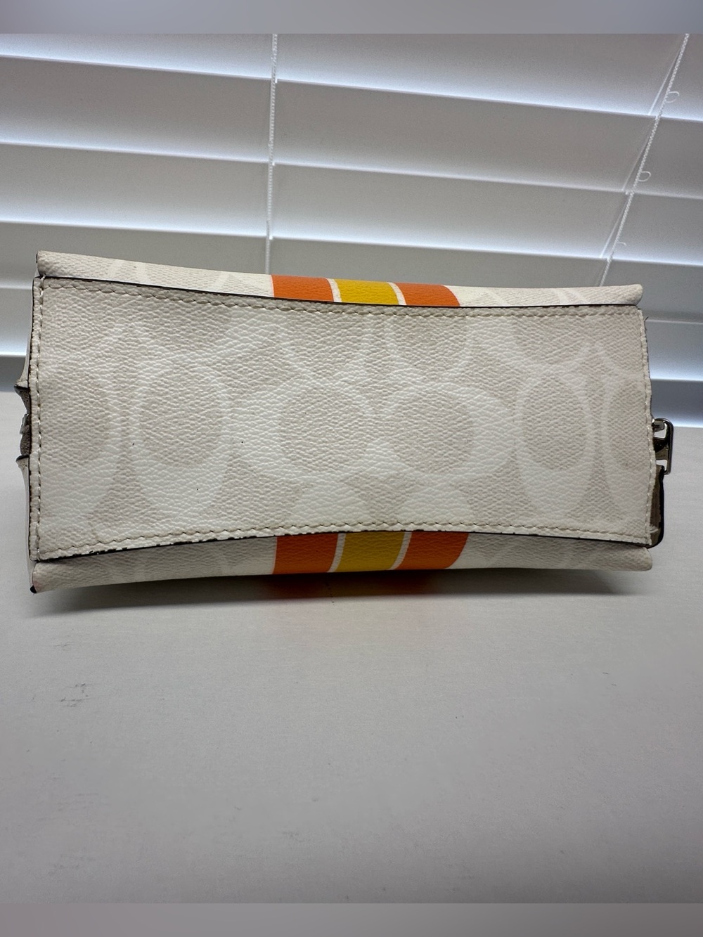 Coach Cosmetic Pouch in Cream with Orange Stripes with purple Glitter pouch - Picture 4 of 9